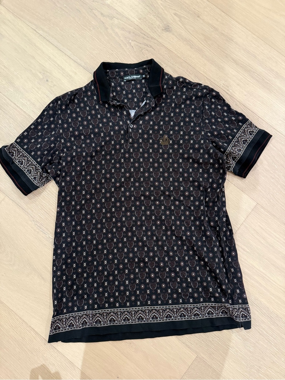 Dolce & Gabbana Black Patterned Polo Shirt